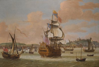 Karl II. und James, Herzog von York, an Bord der H.M.S. Triumph, mit drei königlichen Yachten von Dover von Jacob Knijff